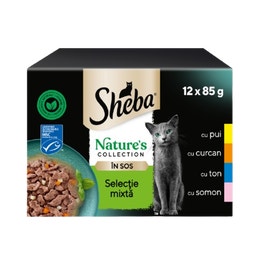 Sheba Nature's collection plic hrana umeda pentru pisici adulte selectie mixta cu pui, curcan, cu ton si Somon in sos, 12x85g image